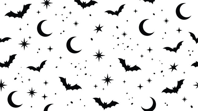 Halloween Scatter Elements Bundle &ndash; Original Bat, Crescent Moon, Star and Sparkle Vector Collection with Random Black Silhouettes