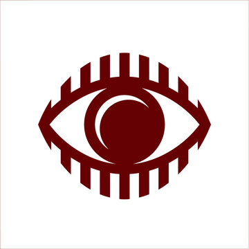 Stylized red eye icon with eyelash sunburst pattern.