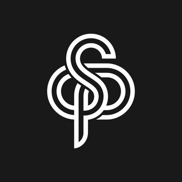 Interlocking white SP letter monogram logo
