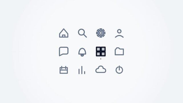 Animated Essential App UI Icons Grid with Selection Highlight