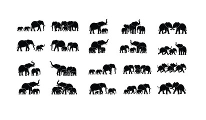 Elephant Family and Calves Silhouette Set © Paresh