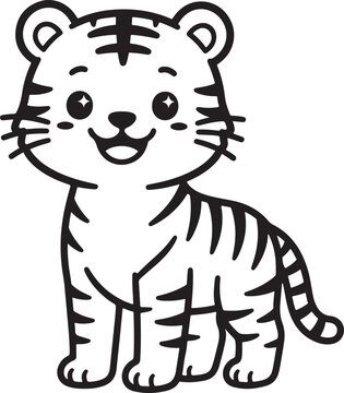 Cute baby tiger cub smiling kawaii cartoon line art icon