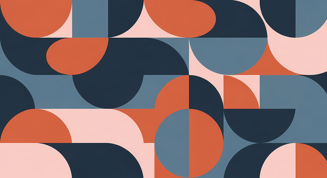 Abstract geometric pattern with circles and semi-circles in a modern minimalist style.