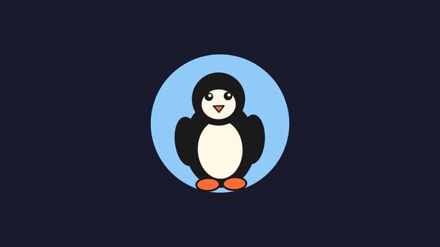 Cute Cartoon Penguin Looping Animation in Flat Design Style