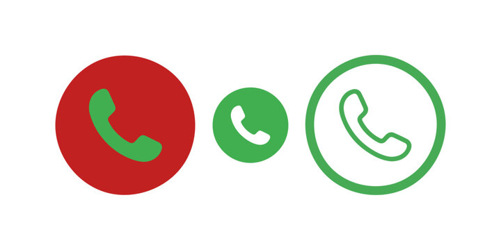 Set of phone call interface icons featuring red and green circular buttons for accepting or declining mobile calls