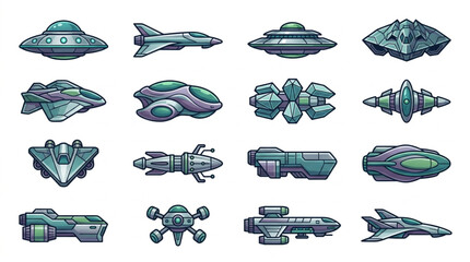 Collection of Pixel Art Spaceships and UFOs. © Ilul