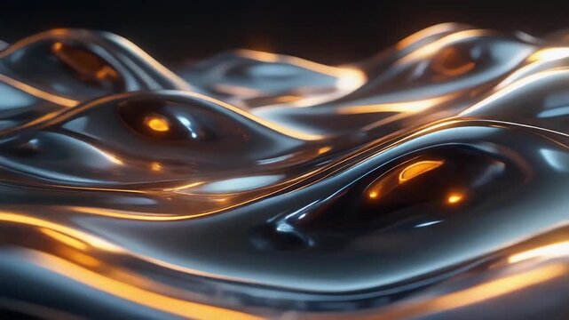Chrome ripple loop with waves drifting horizontally and metallic highlights glowing smooth motion