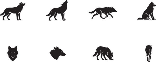 Wolf Silhouette icon set Black Vector Illustration Isolated on White Background. silhouette icons vector © jinnatun