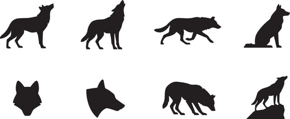 Wolf Silhouette icon set Black Vector Illustration Isolated on White Background. silhouette icons vector © jinnatun