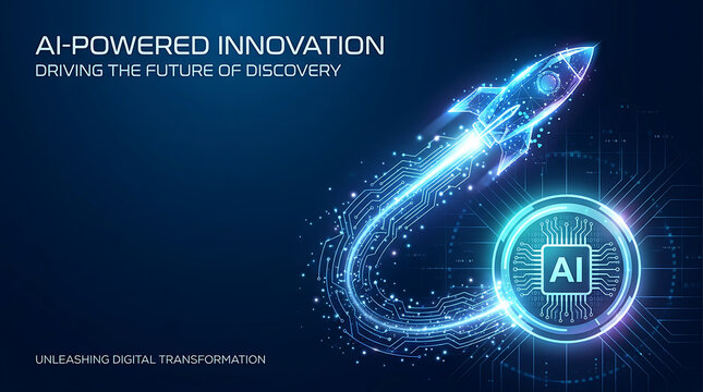 Digital rocket trail representing future innovation and discovery