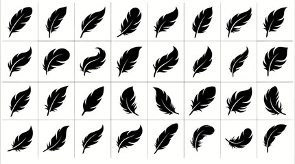 Abstract ink feather graphic design elements with artistic flowing lines and minimalist stylized shapes © MUKTARANI