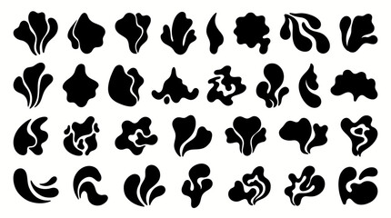 Obraz premium Abstract liquid petal black shapes with flowing organic curves for modern graphic design and artistic backgrounds