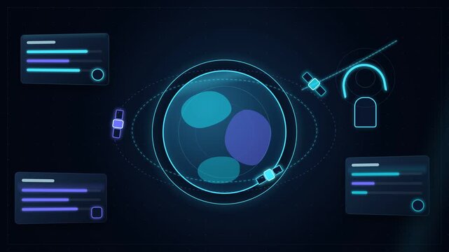 Futuristic Earth observation satellite interface with orbital data visuals