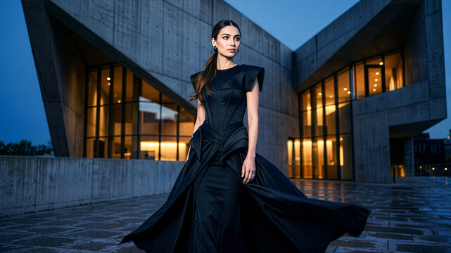 model in black gown posing