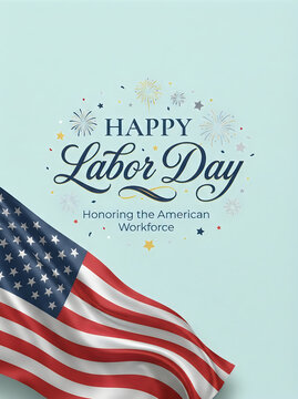 Happy labor day patriotic american flag fireworks celebrating us workers' holiday