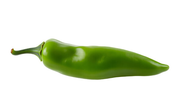 Single Fresh Green Chili Pepper Isolated on White Background