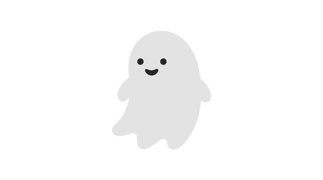 Friendly ghost illustration with a simple, light gray body and dark, expressive eyes, conveying a whimsical and approachable spirit.