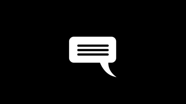Animated Message Bubble Icon with Lines on Black Background animation..