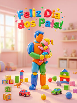 Father holding daughter toy figures