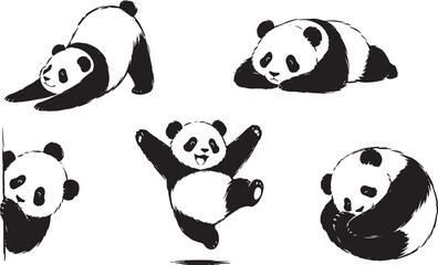 A set of pandas. Hand drawn vector illustration © Михаил Н
