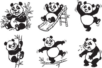 A set of pandas. Hand drawn vector illustration © Михаил Н