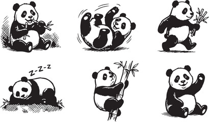 A set of pandas. Hand drawn vector illustration © Михаил Н
