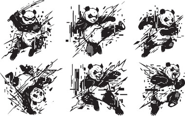 A set of pandas. Hand drawn vector illustration © Михаил Н