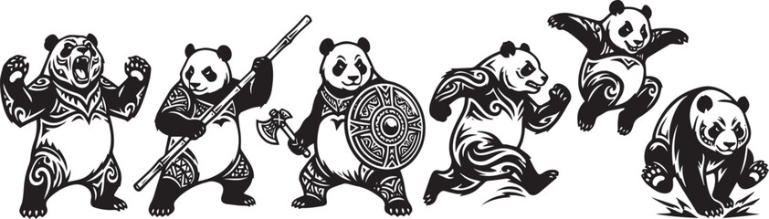 A set of pandas. Hand drawn vector illustration © Михаил Н