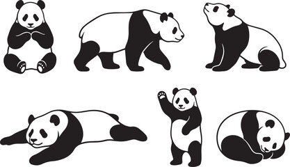 A set of pandas. Hand drawn vector illustration © Михаил Н