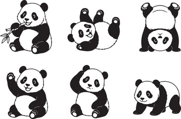 A set of pandas. Hand drawn vector illustration © Михаил Н