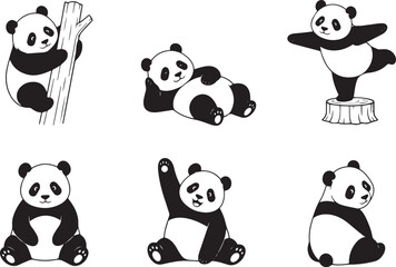 A set of pandas. Hand drawn vector illustration © Михаил Н