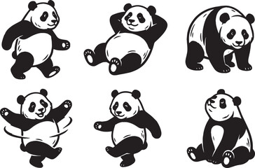 A set of pandas. Hand drawn vector illustration © Михаил Н