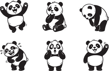 A set of pandas. Hand drawn vector illustration © Михаил Н