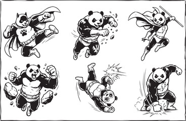 A set of pandas. Hand drawn vector illustration © Михаил Н