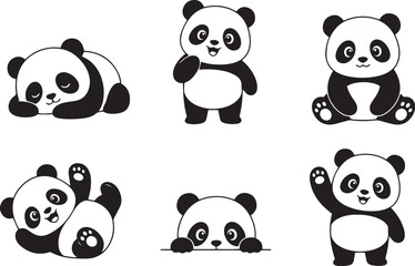 A set of pandas. Hand drawn vector illustration © Михаил Н