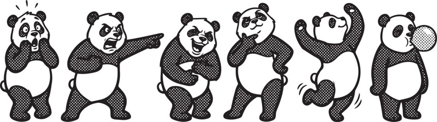 A set of pandas. Hand drawn vector illustration © Михаил Н