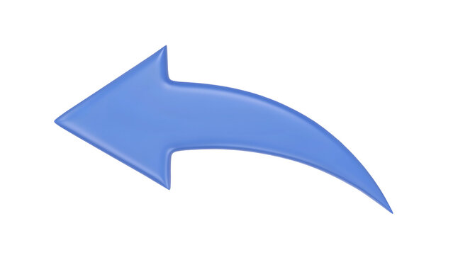 Single blue curved arrow pointing to the left direction with direction, isolated