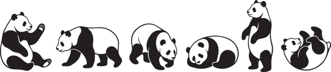 A set of pandas. Hand drawn vector illustration © Михаил Н