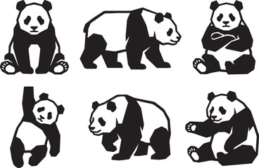 A set of pandas. Hand drawn vector illustration © Михаил Н