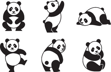 A set of pandas. Hand drawn vector illustration © Михаил Н