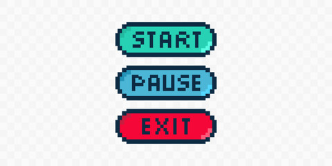 Naklejka na ściany i meble Pixel art buttons for video game menu start pause exit