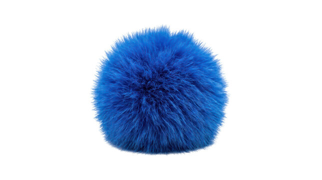 Vivid blue fluffy pompom ball isolated on transparent background for decoration