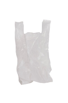 Old white plastic shopping bag isolated on transparent background.