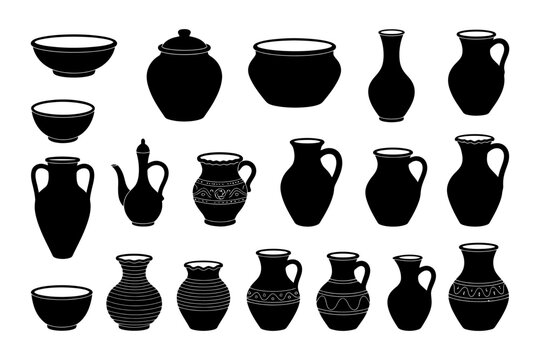 Silhouette collection of various ceramic vases and pots in different shapes and sizes.