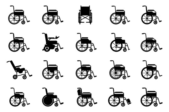 Variety of wheelchair icons in different styles and designs.