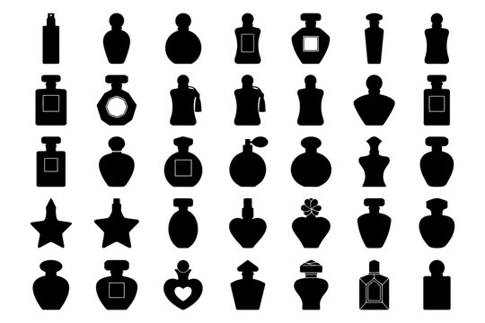 Silhouette collection of various perfume bottle designs.