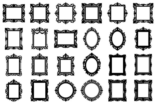 Set of ornate vintage frames in various shapes and styles.