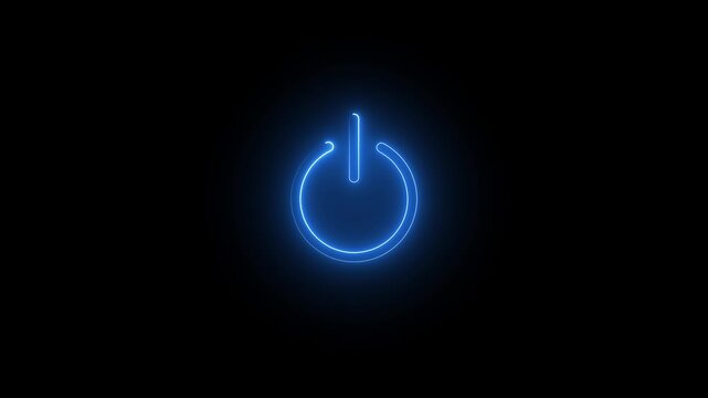 Neon glowing power button icon animated on a black background ,The appearance of neon symbol power off ,alpha channel Premultiplied.4k video.