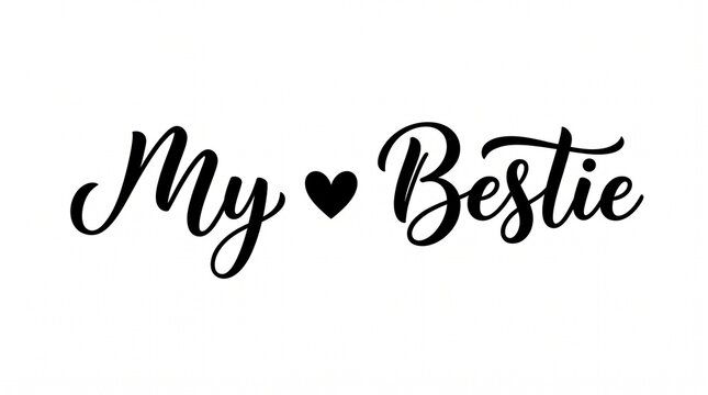 My bestie handwritten lettering design featuring elegant cursive script with heart icon on white background with lettering reading black cursive