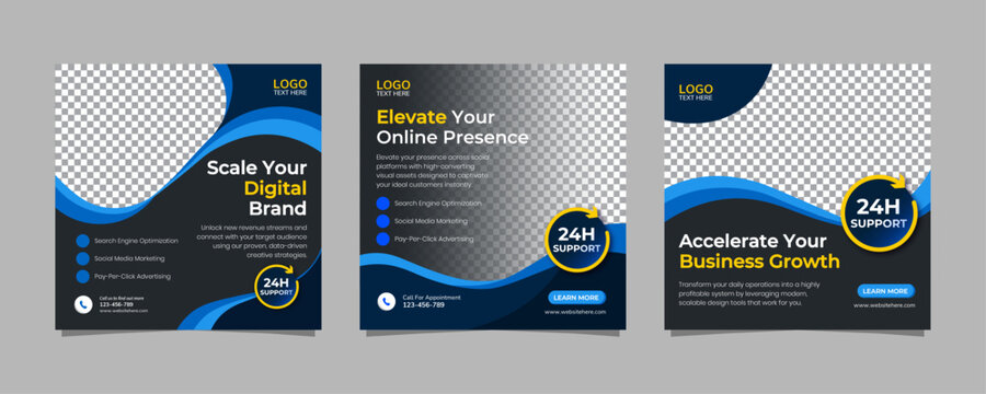 Digital Marketing Agency Carousel Social Media Post Template Set, Editable AI file